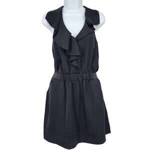 Rachel Rachel Roy Women's Black Ruffle V-Neck Pockets Sleeveless Dress Size 4